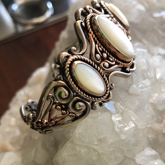 NWOT Carolyn Pollack Sterling Silver Copper White Mother of Pearl Bracelet Boho - Picture 5 of 8